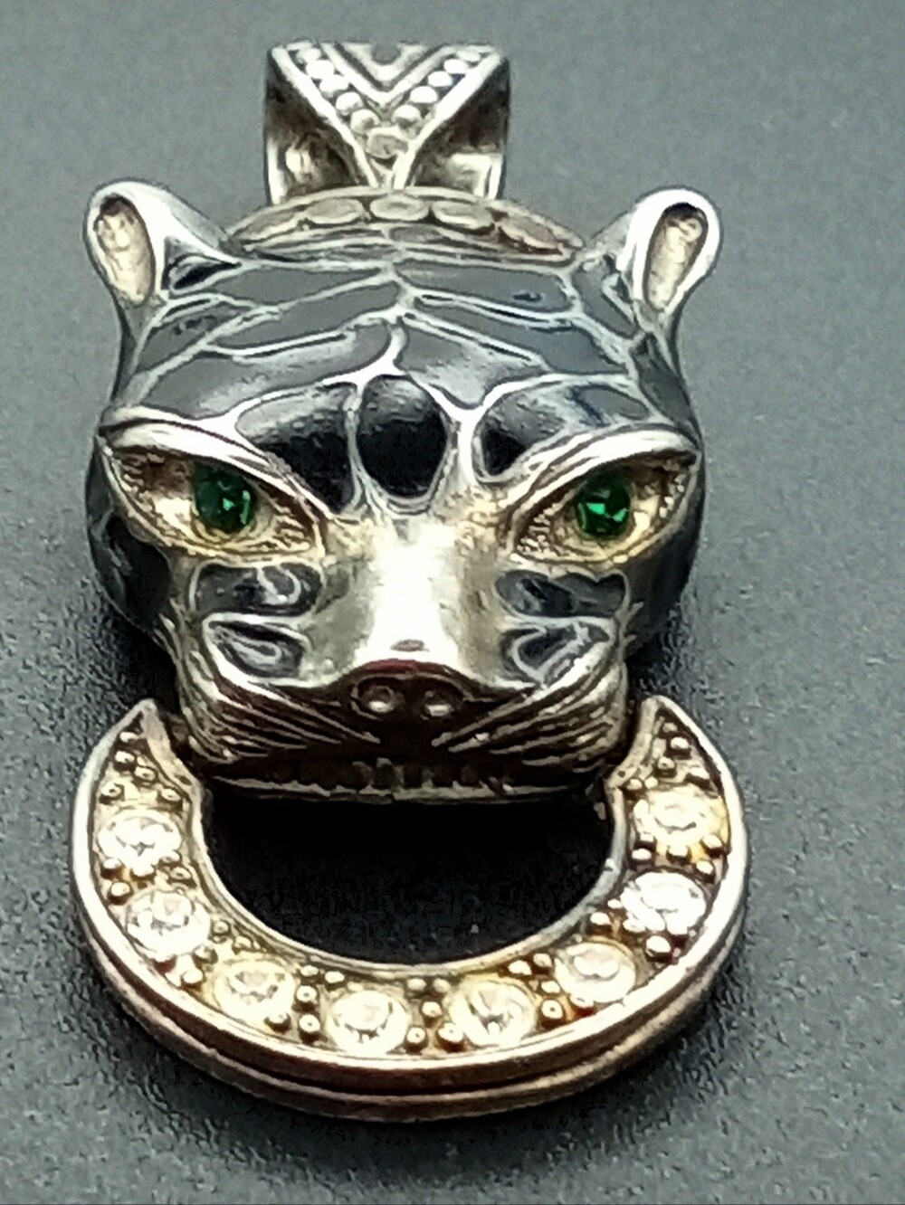 Unique Panther Pendant Doorknocker Necklace Charm Silver Emerald Animal Print